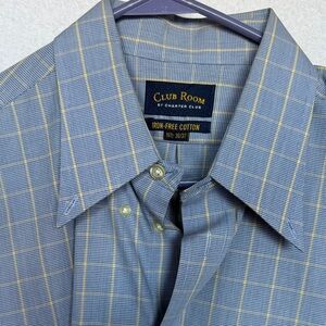 Club Room Men's Blue and Yellow Plaid Shirt